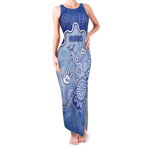 Custom Roos Football Family Matching Tank Maxi Dress and Hawaiian Shirt Aboriginal Dot Art Pattern