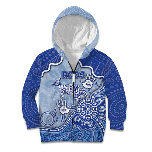 Custom Roos Football Kid Hoodie Aboriginal Dot Art Pattern
