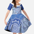 Custom Roos Football Kid Short Sleeve Dress Aboriginal Dot Art Pattern