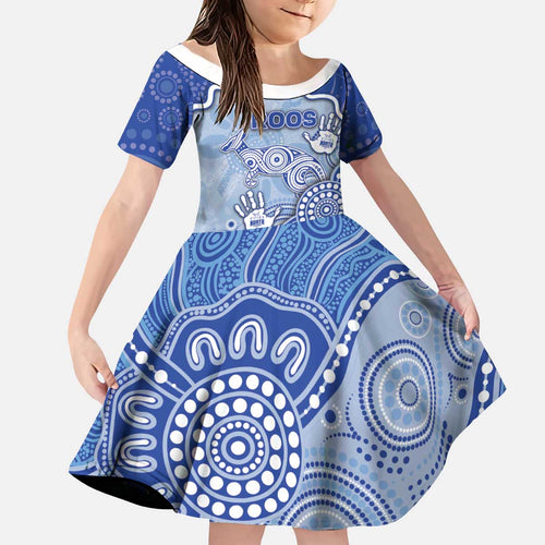 Custom Roos Football Kid Short Sleeve Dress Aboriginal Dot Art Pattern