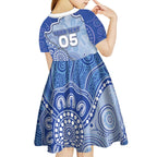 Custom Roos Football Kid Short Sleeve Dress Aboriginal Dot Art Pattern
