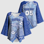 Custom Roos Football Kimono Sleeve Blouse Aboriginal Dot Art Pattern
