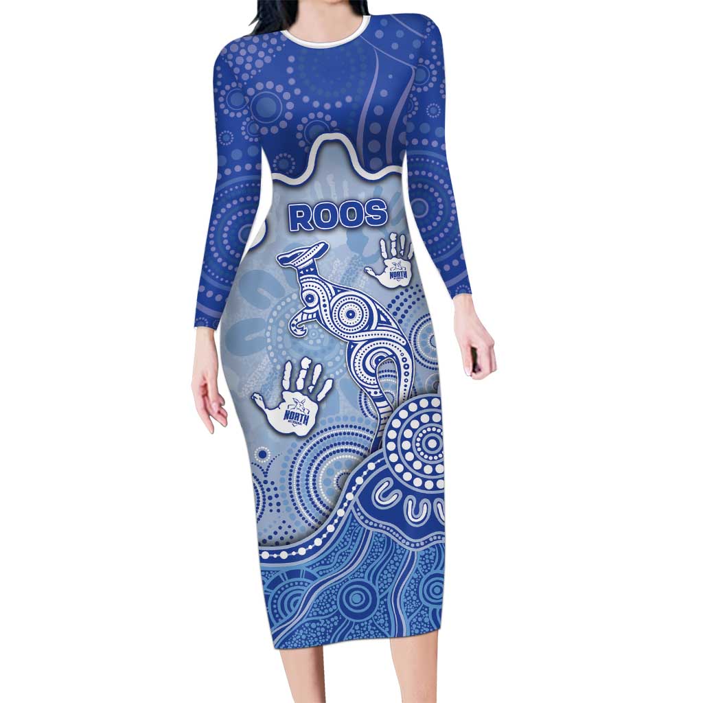 Custom Roos Football Long Sleeve Bodycon Dress Aboriginal Dot Art Pattern