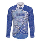Custom Roos Football Long Sleeve Button Shirt Aboriginal Dot Art Pattern