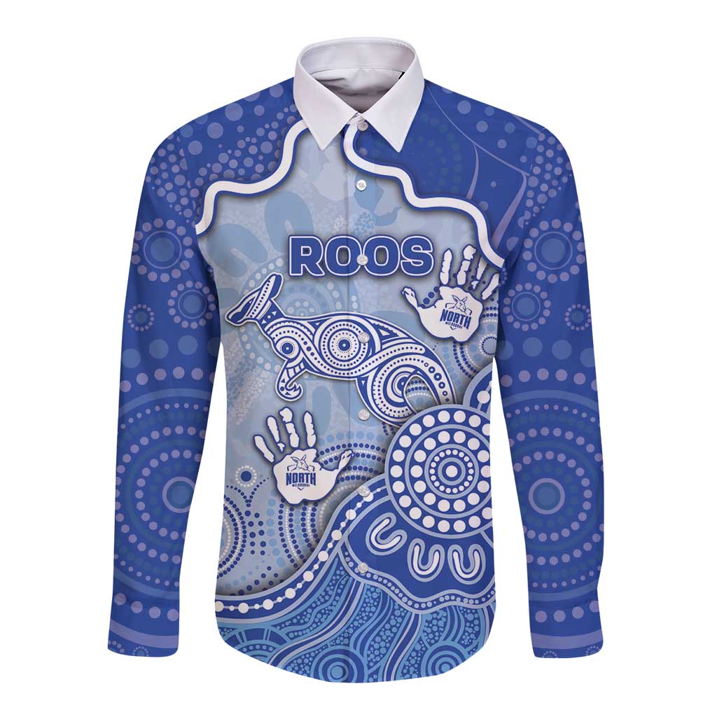 Custom Roos Football Long Sleeve Button Shirt Aboriginal Dot Art Pattern