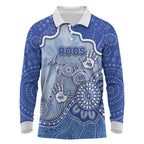 Custom Roos Football Long Sleeve Polo Shirt Aboriginal Dot Art Pattern