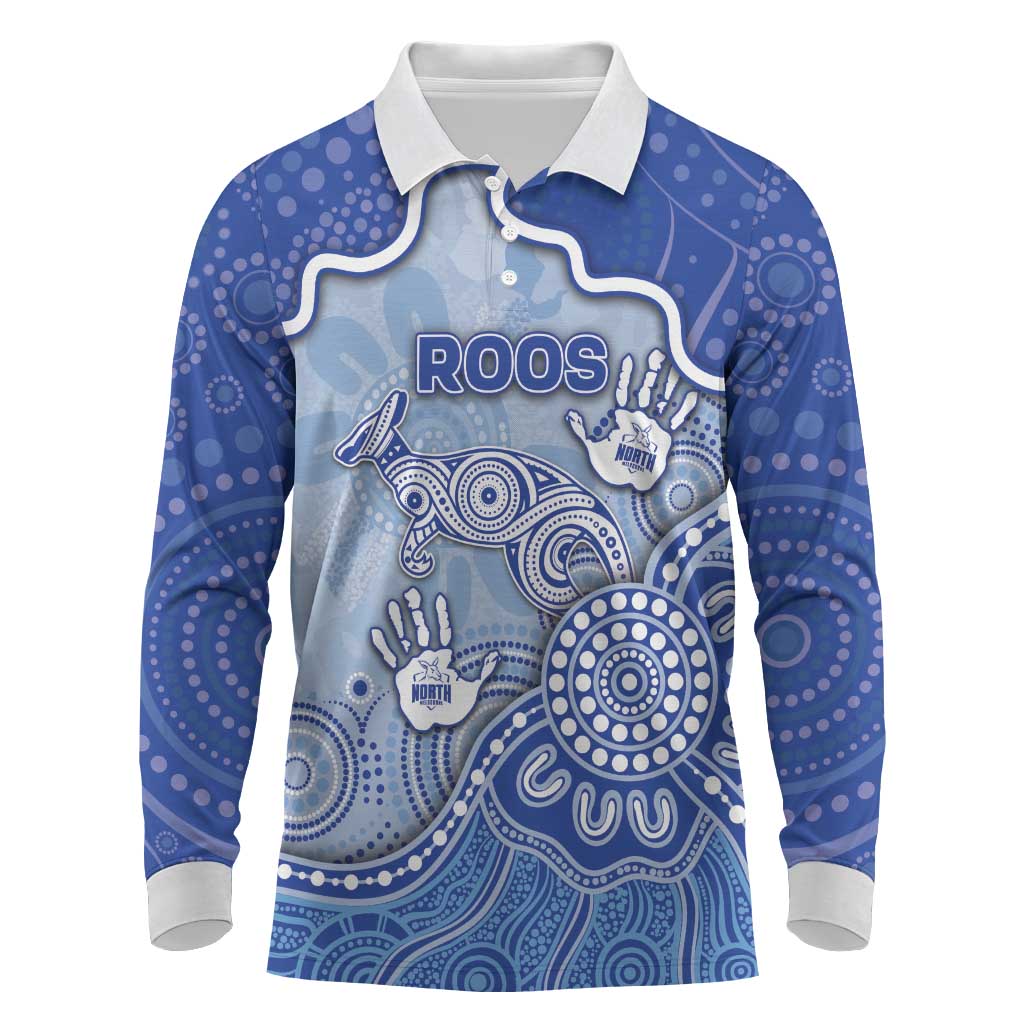 Custom Roos Football Long Sleeve Polo Shirt Aboriginal Dot Art Pattern