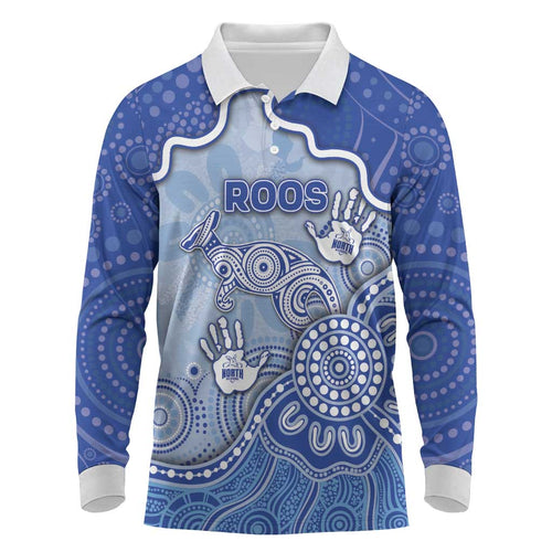 Custom Roos Football Long Sleeve Polo Shirt Aboriginal Dot Art Pattern