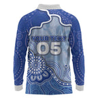 Custom Roos Football Long Sleeve Polo Shirt Aboriginal Dot Art Pattern