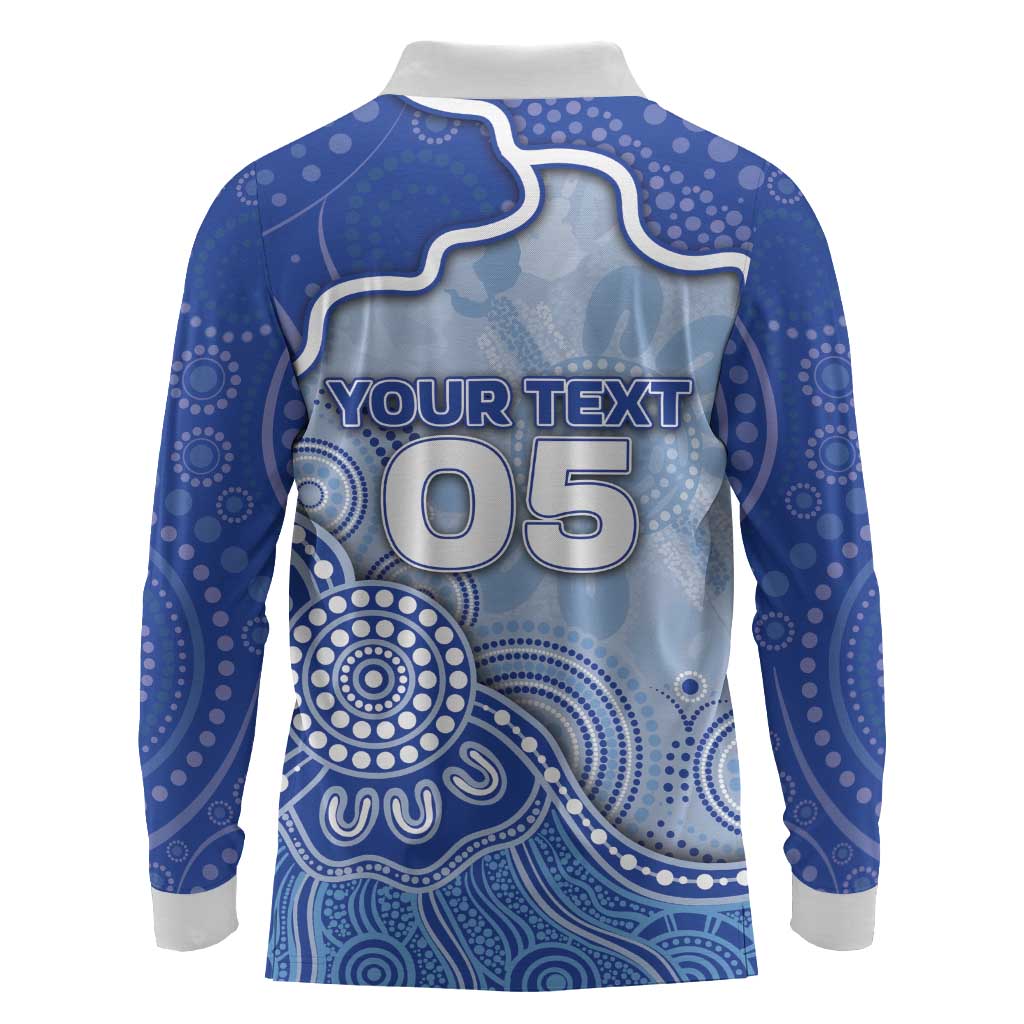 Custom Roos Football Long Sleeve Polo Shirt Aboriginal Dot Art Pattern