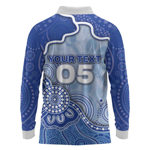 Custom Roos Football Long Sleeve Polo Shirt Aboriginal Dot Art Pattern