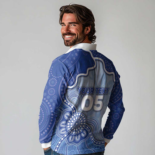 Custom Roos Football Long Sleeve Polo Shirt Aboriginal Dot Art Pattern