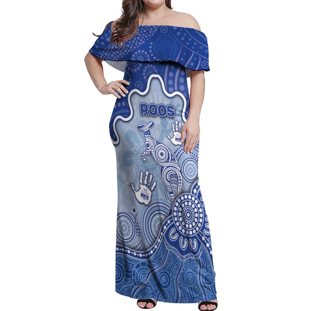 Custom Roos Football Off Shoulder Maxi Dress Aboriginal Dot Art Pattern