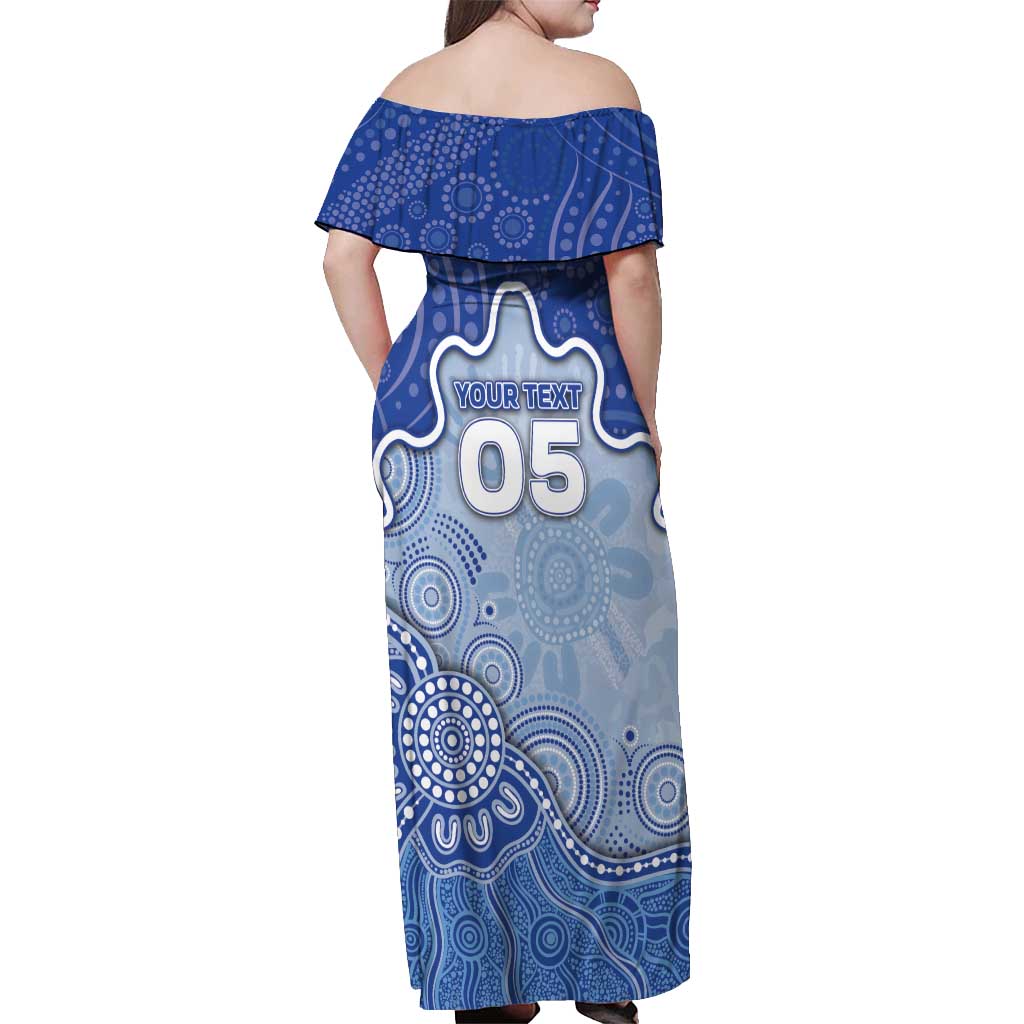Custom Roos Football Off Shoulder Maxi Dress Aboriginal Dot Art Pattern