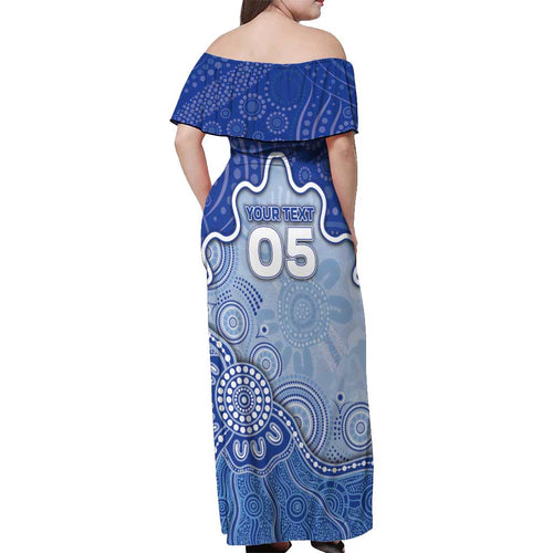 Custom Roos Football Off Shoulder Maxi Dress Aboriginal Dot Art Pattern