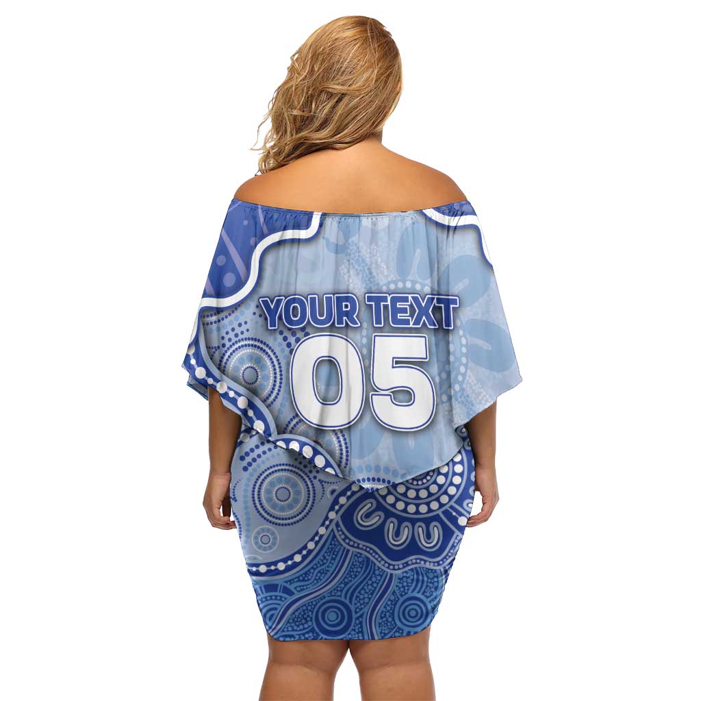 Custom Roos Football Off Shoulder Short Dress Aboriginal Dot Art Pattern