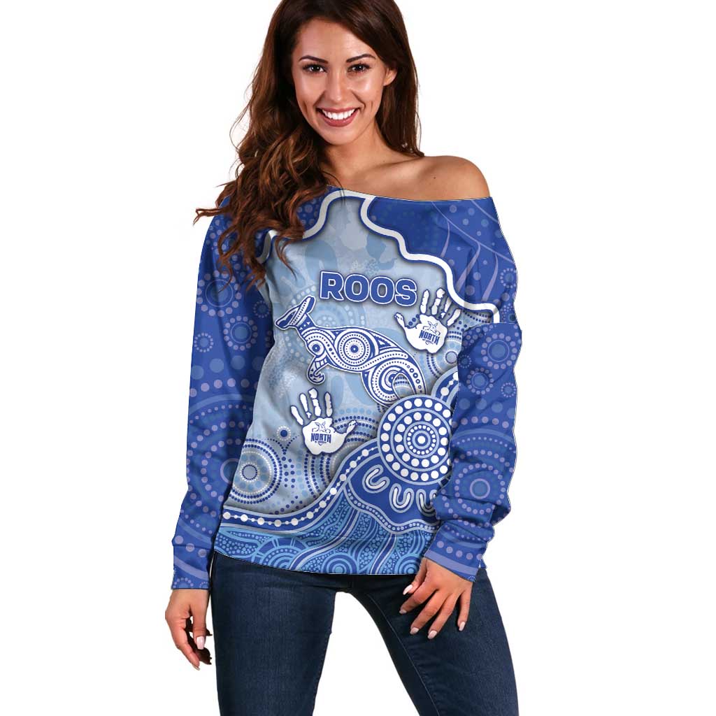 Custom Roos Football Off Shoulder Sweater Aboriginal Dot Art Pattern