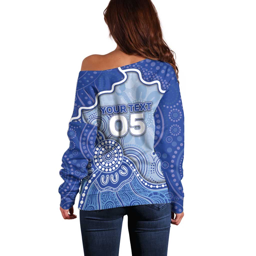 Custom Roos Football Off Shoulder Sweater Aboriginal Dot Art Pattern