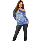 Custom Roos Football Off Shoulder Sweater Aboriginal Dot Art Pattern