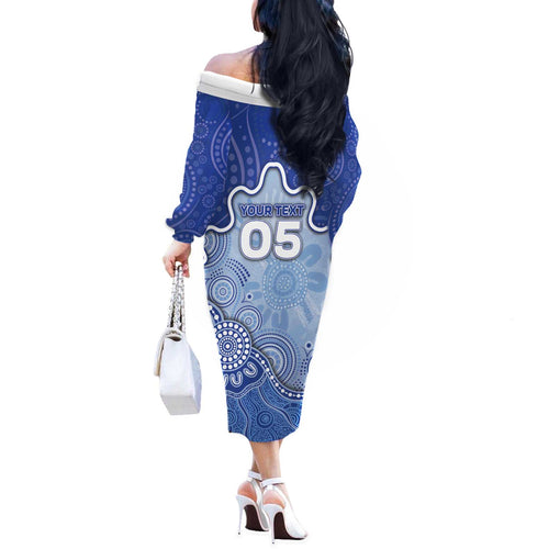 Custom Roos Football Off The Shoulder Long Sleeve Dress Aboriginal Dot Art Pattern