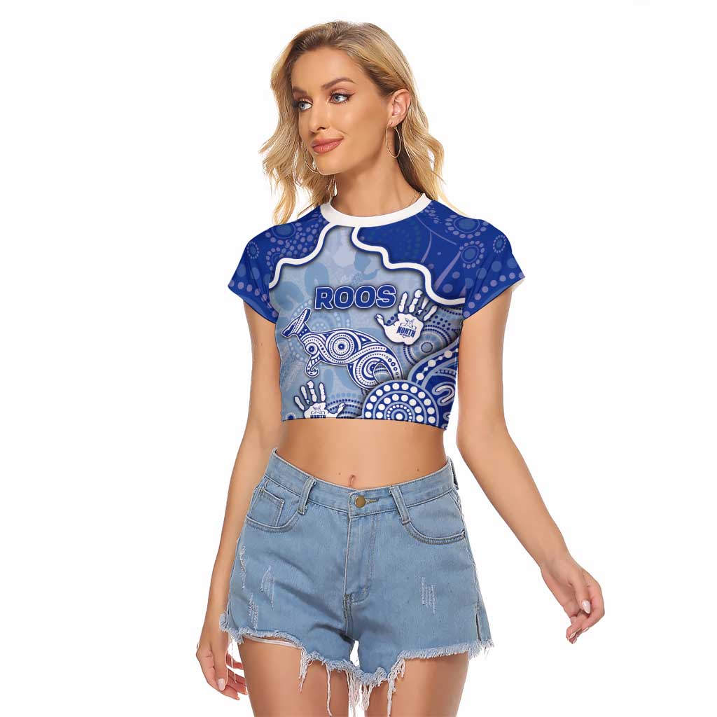 Custom Roos Football Raglan Cropped T Shirt Aboriginal Dot Art Pattern