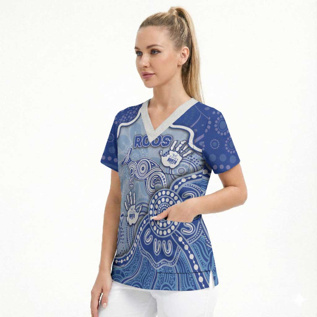 Custom Roos Football Scrub Top Aboriginal Dot Art Pattern