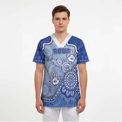 Custom Roos Football Scrub Top Aboriginal Dot Art Pattern