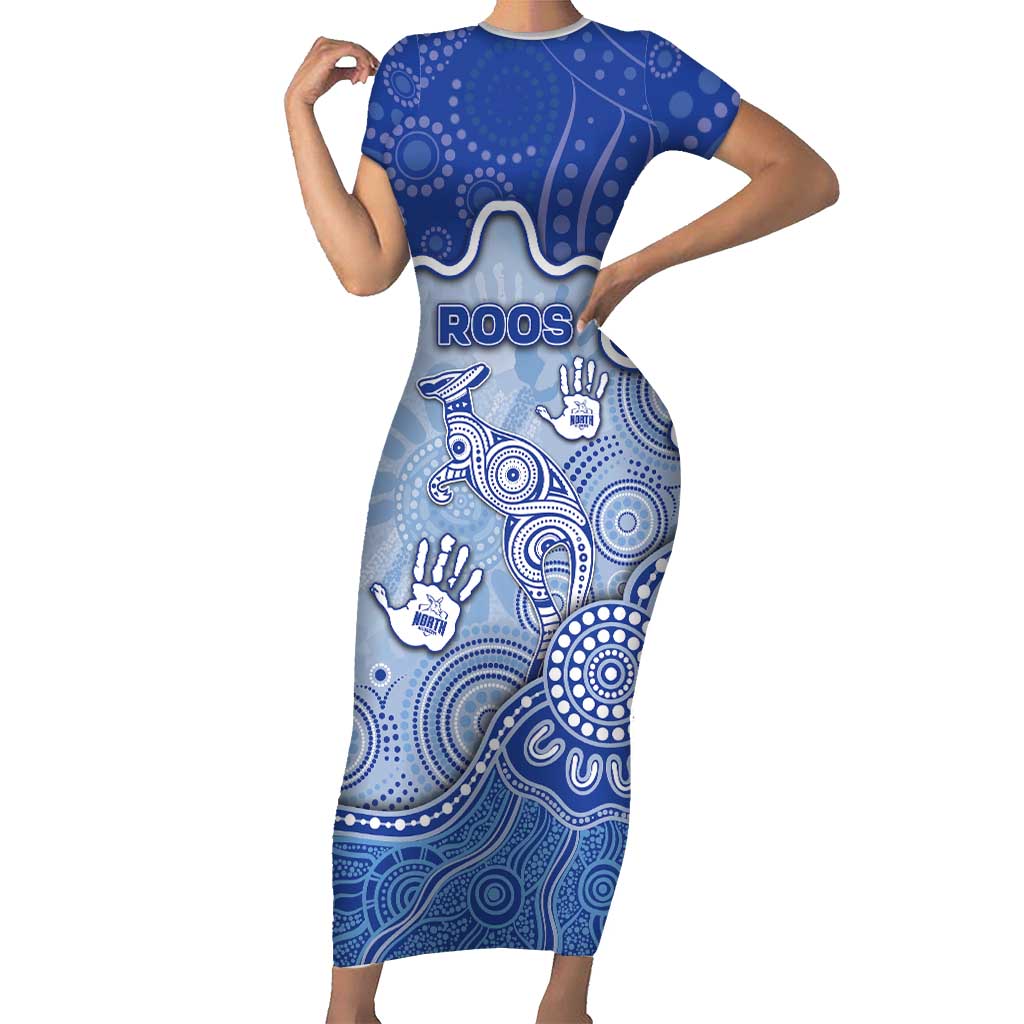 Custom Roos Football Short Sleeve Bodycon Dress Aboriginal Dot Art Pattern
