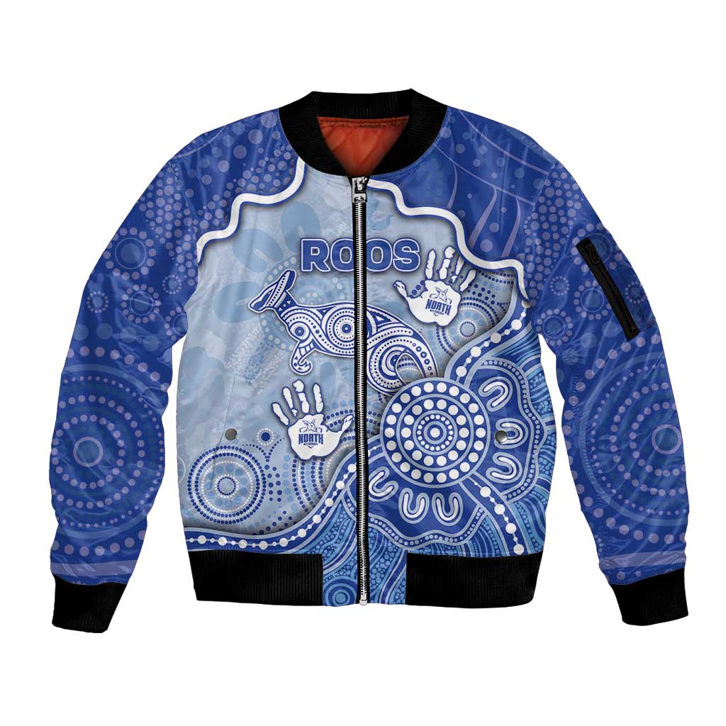 Custom Roos Football Sleeve Zip Bomber Jacket Aboriginal Dot Art Pattern