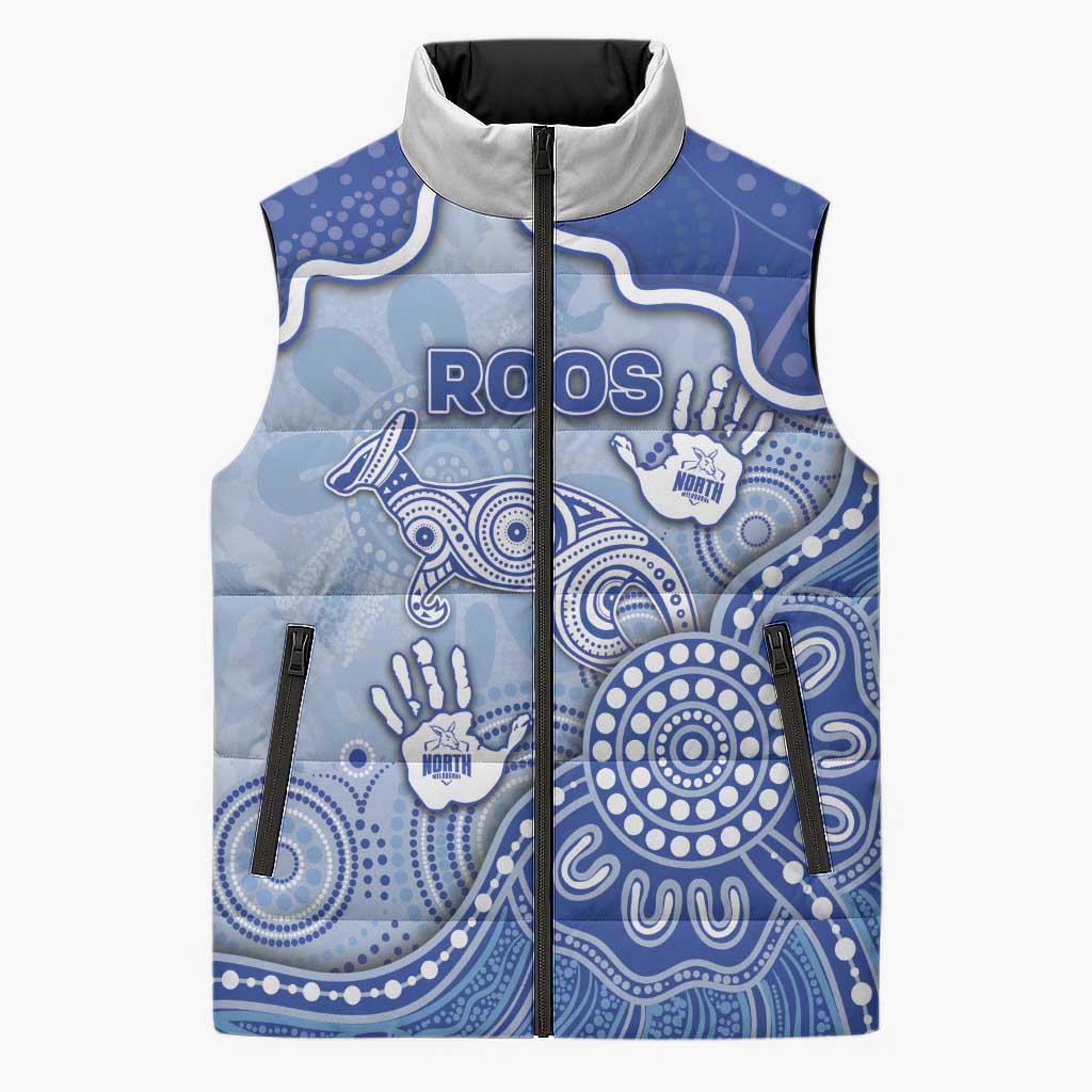 Custom Roos Football Sleeveless Puffer Jacket Aboriginal Dot Art Pattern