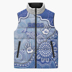 Custom Roos Football Sleeveless Puffer Jacket Aboriginal Dot Art Pattern