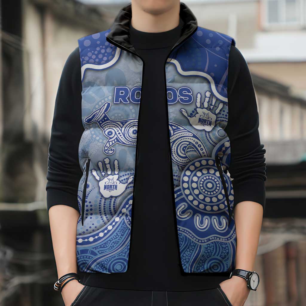 Custom Roos Football Sleeveless Puffer Jacket Aboriginal Dot Art Pattern