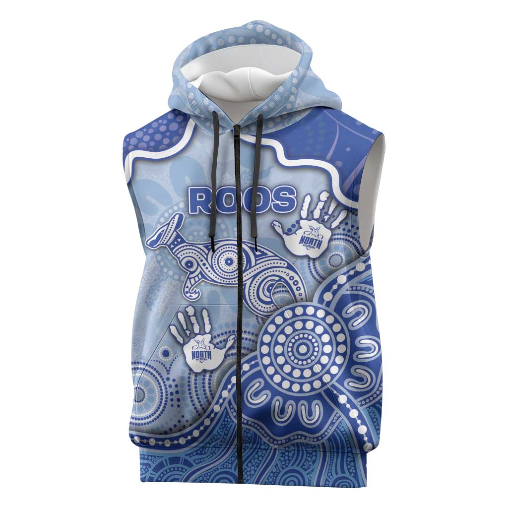 Custom Roos Football Sleeveless Zip Hoodie Aboriginal Dot Art Pattern
