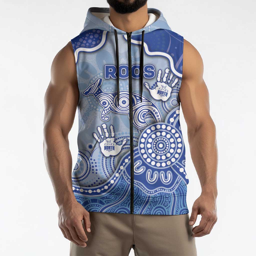 Custom Roos Football Sleeveless Zip Hoodie Aboriginal Dot Art Pattern