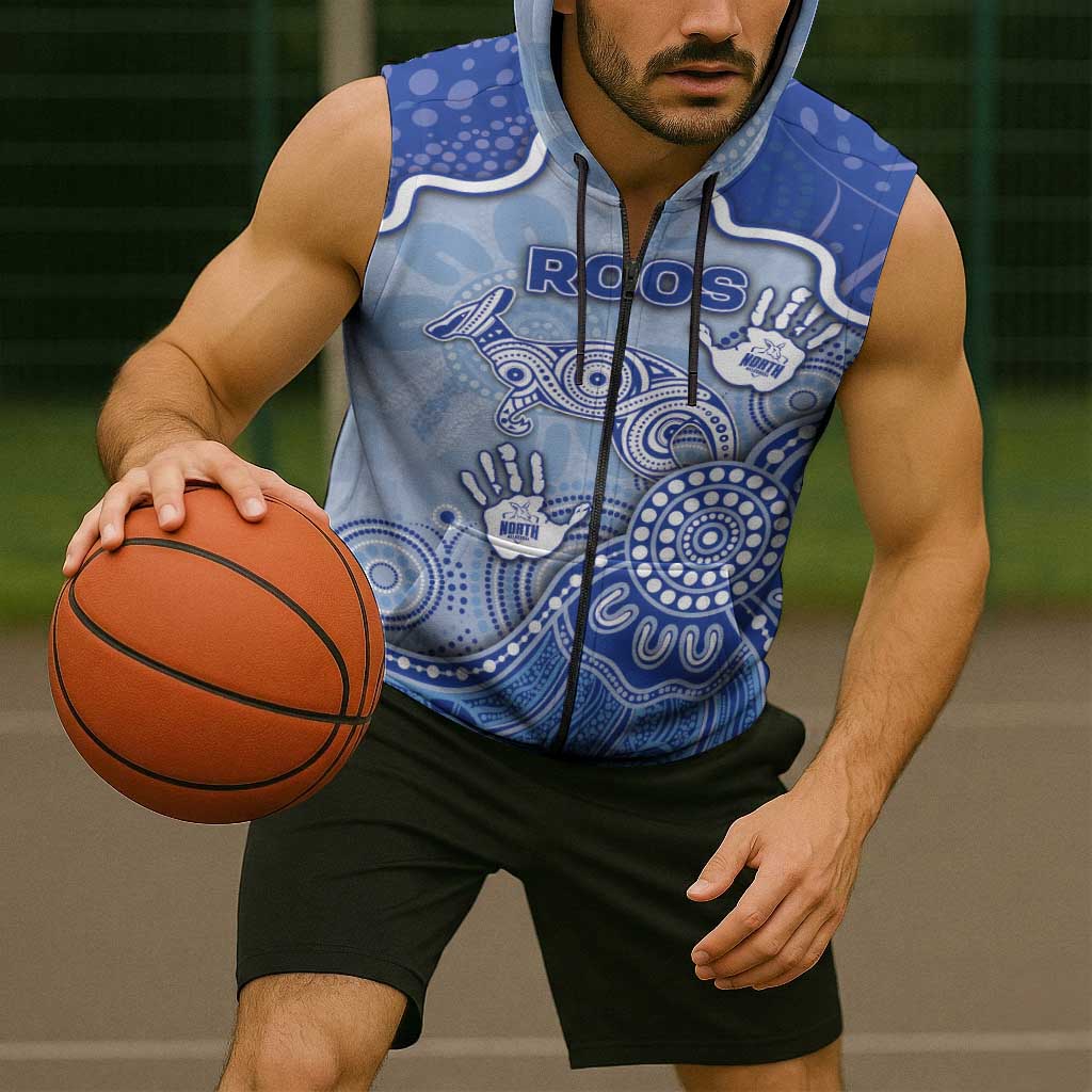 Custom Roos Football Sleeveless Zip Hoodie Aboriginal Dot Art Pattern