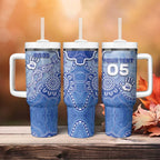Custom Roos Football Tumbler With Handle Aboriginal Dot Art Pattern