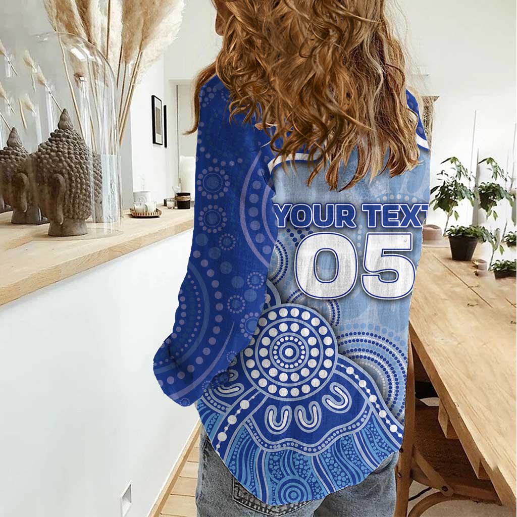 Custom Roos Football Women Casual Shirt Aboriginal Dot Art Pattern