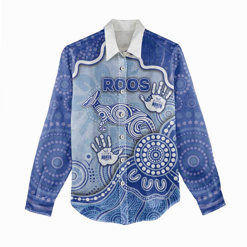 Custom Roos Football Women Casual Shirt Aboriginal Dot Art Pattern