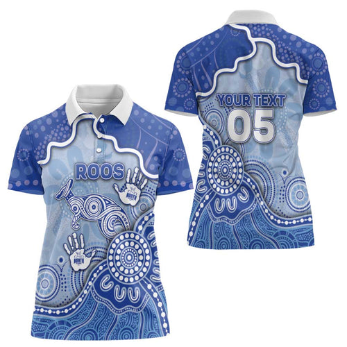 Custom Roos Football Women Polo Shirt Aboriginal Dot Art Pattern