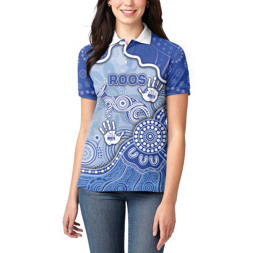 Custom Roos Football Women Polo Shirt Aboriginal Dot Art Pattern