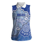 Custom Roos Football Women Sleeveless Polo Shirt Aboriginal Dot Art Pattern