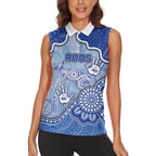 Custom Roos Football Women Sleeveless Polo Shirt Aboriginal Dot Art Pattern