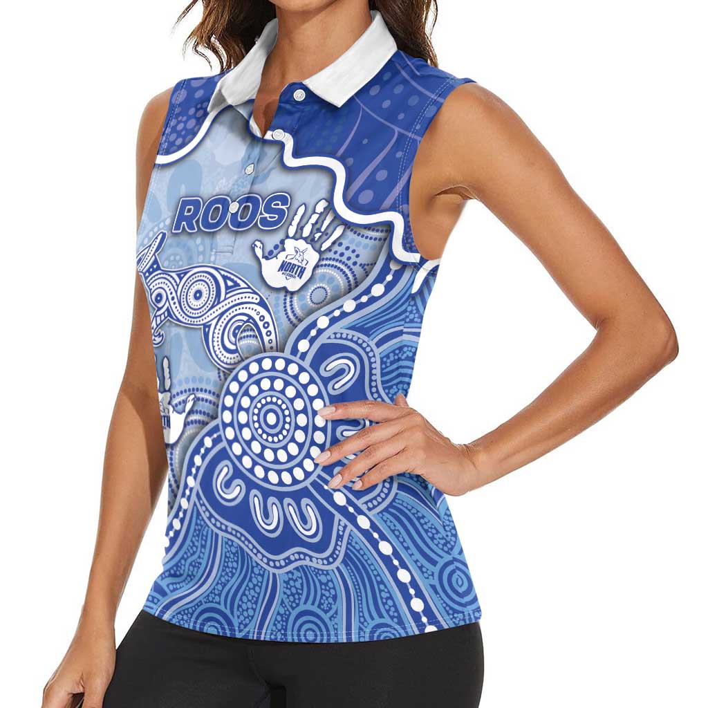 Custom Roos Football Women Sleeveless Polo Shirt Aboriginal Dot Art Pattern