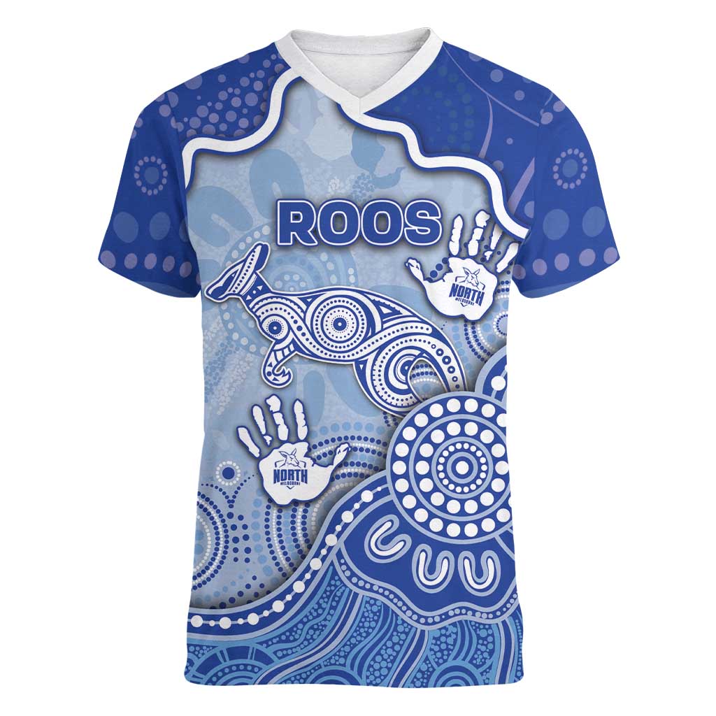 Custom Roos Football Women V-Neck T-Shirt Aboriginal Dot Art Pattern