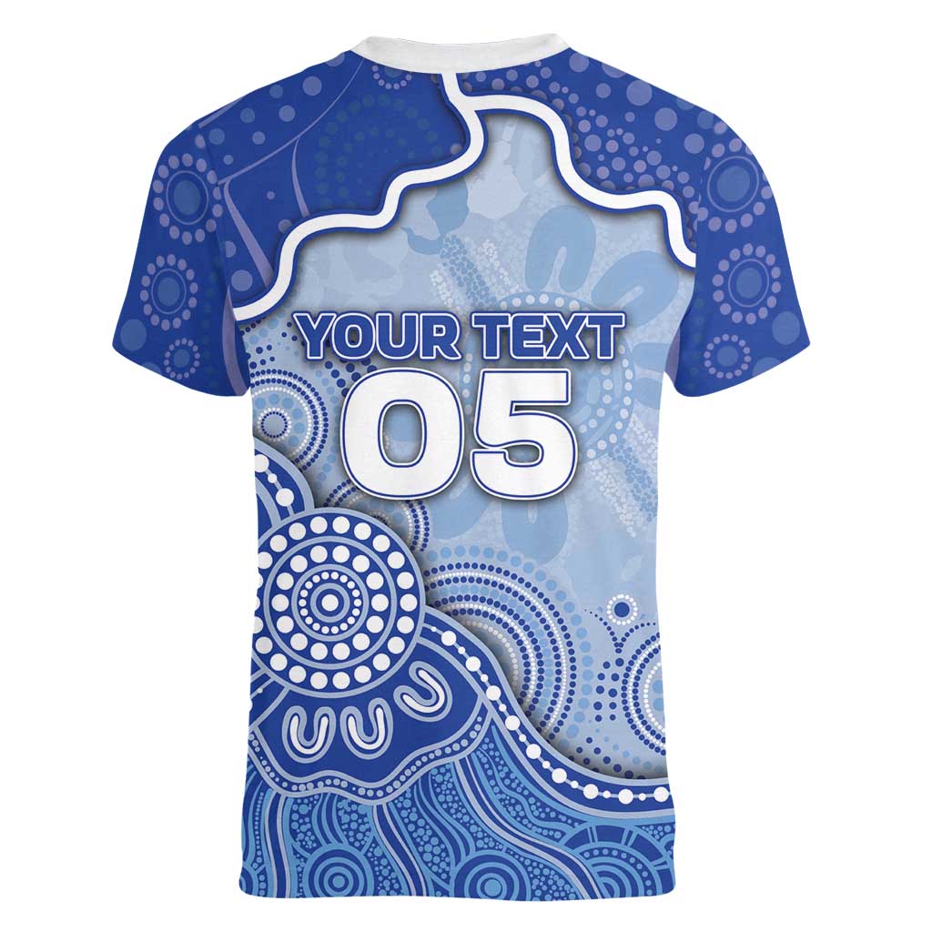 Custom Roos Football Women V-Neck T-Shirt Aboriginal Dot Art Pattern