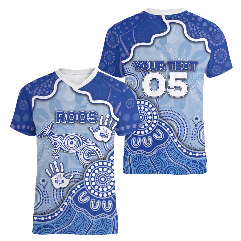 Custom Roos Football Women V-Neck T-Shirt Aboriginal Dot Art Pattern