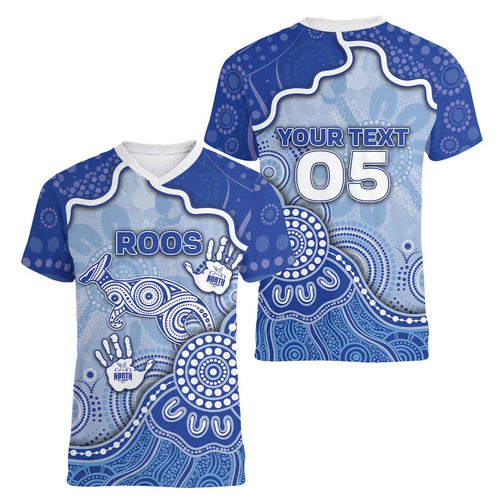 Custom Roos Football Women V-Neck T-Shirt Aboriginal Dot Art Pattern