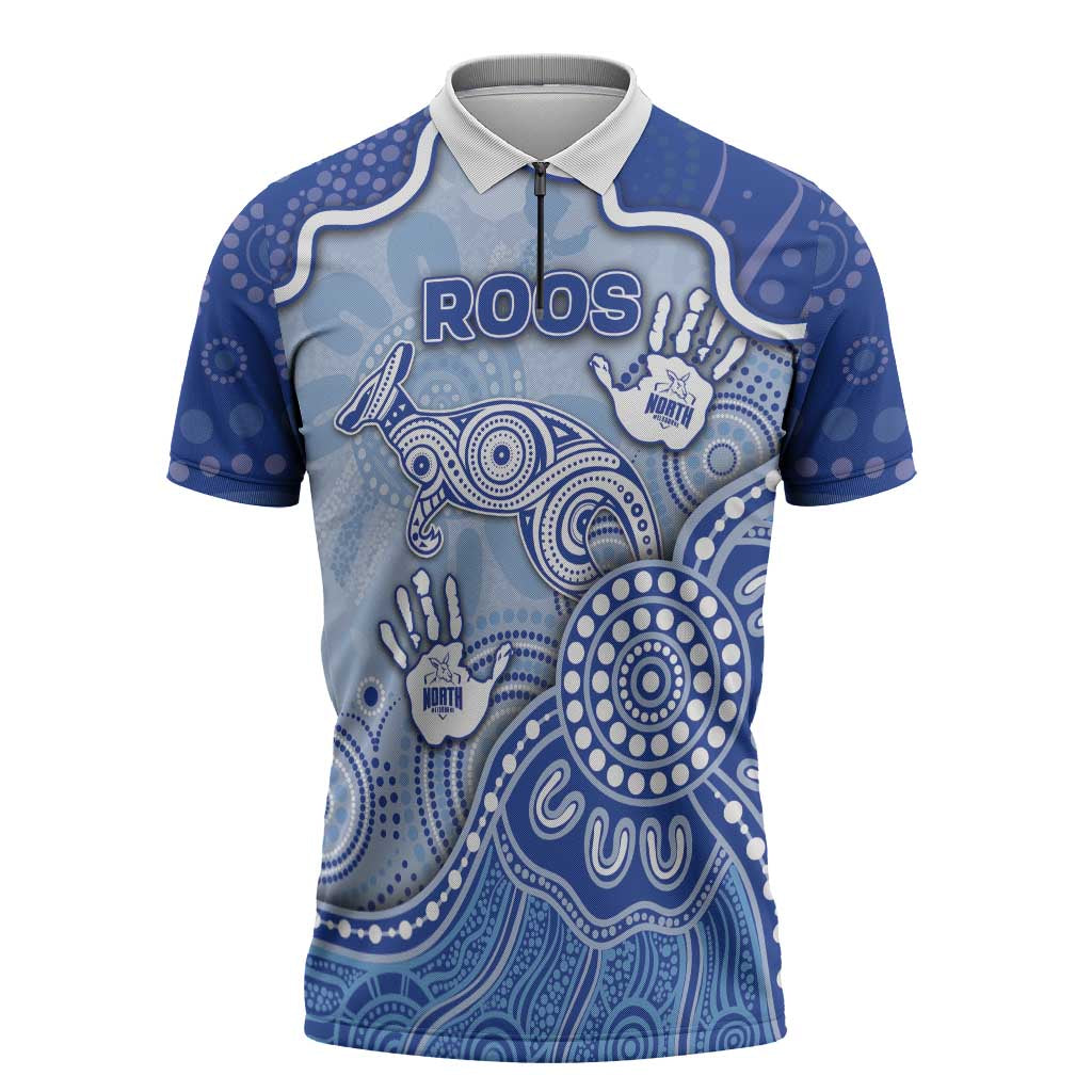 Custom Roos Football Zipper Polo Shirt Aboriginal Dot Art Pattern