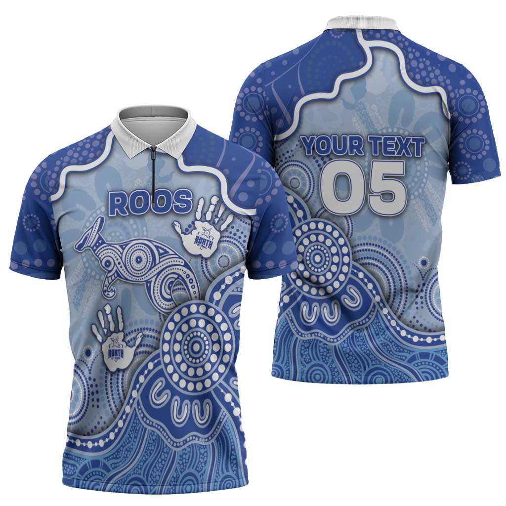 Custom Roos Football Zipper Polo Shirt Aboriginal Dot Art Pattern