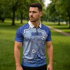 Custom Roos Football Zipper Polo Shirt Aboriginal Dot Art Pattern
